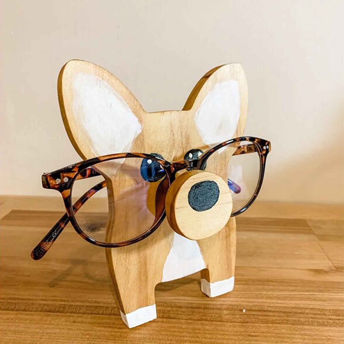 Small Wooden Puppy Eyeglasses Holder