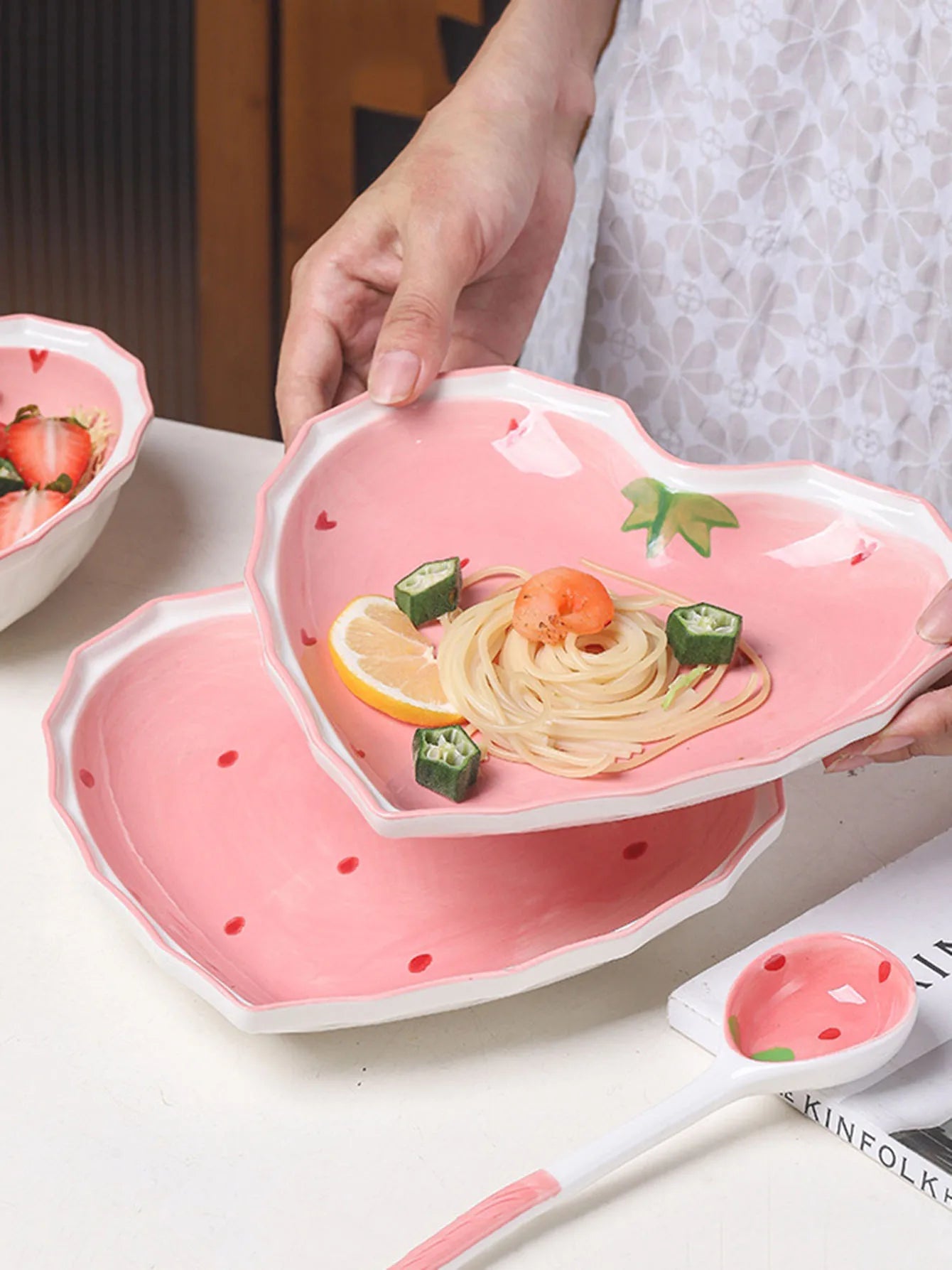 Pink Kitchenware Set - Bowl, Plate, and Spoon Trio