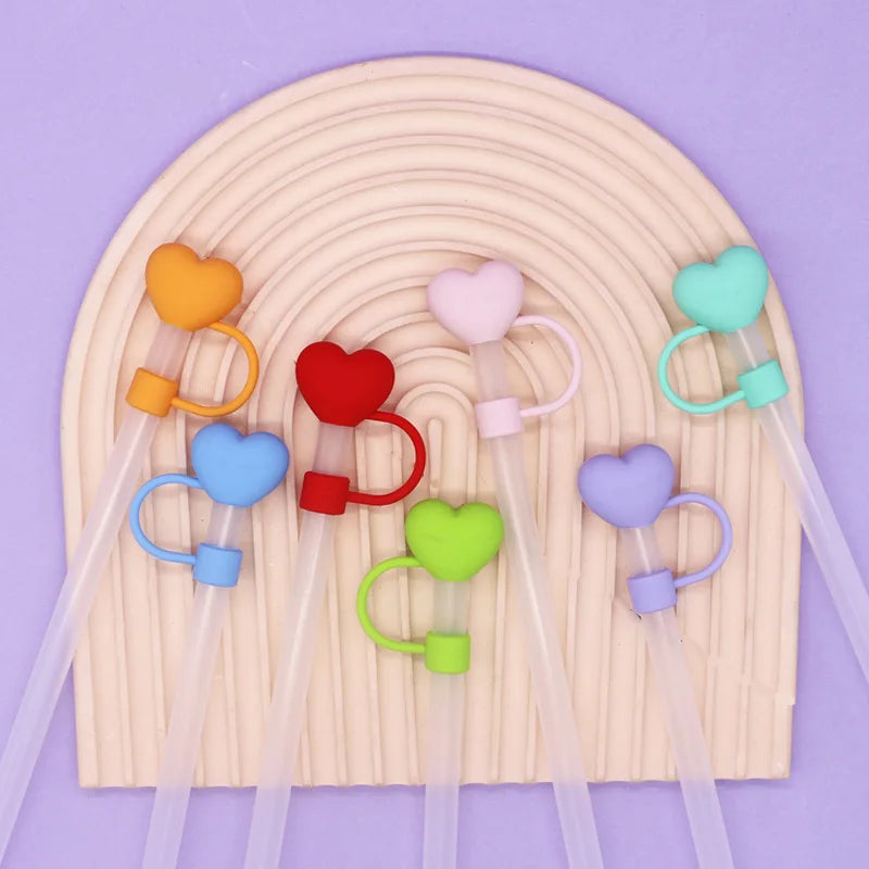 6 Pcs Heart-shaped Straw Toppers