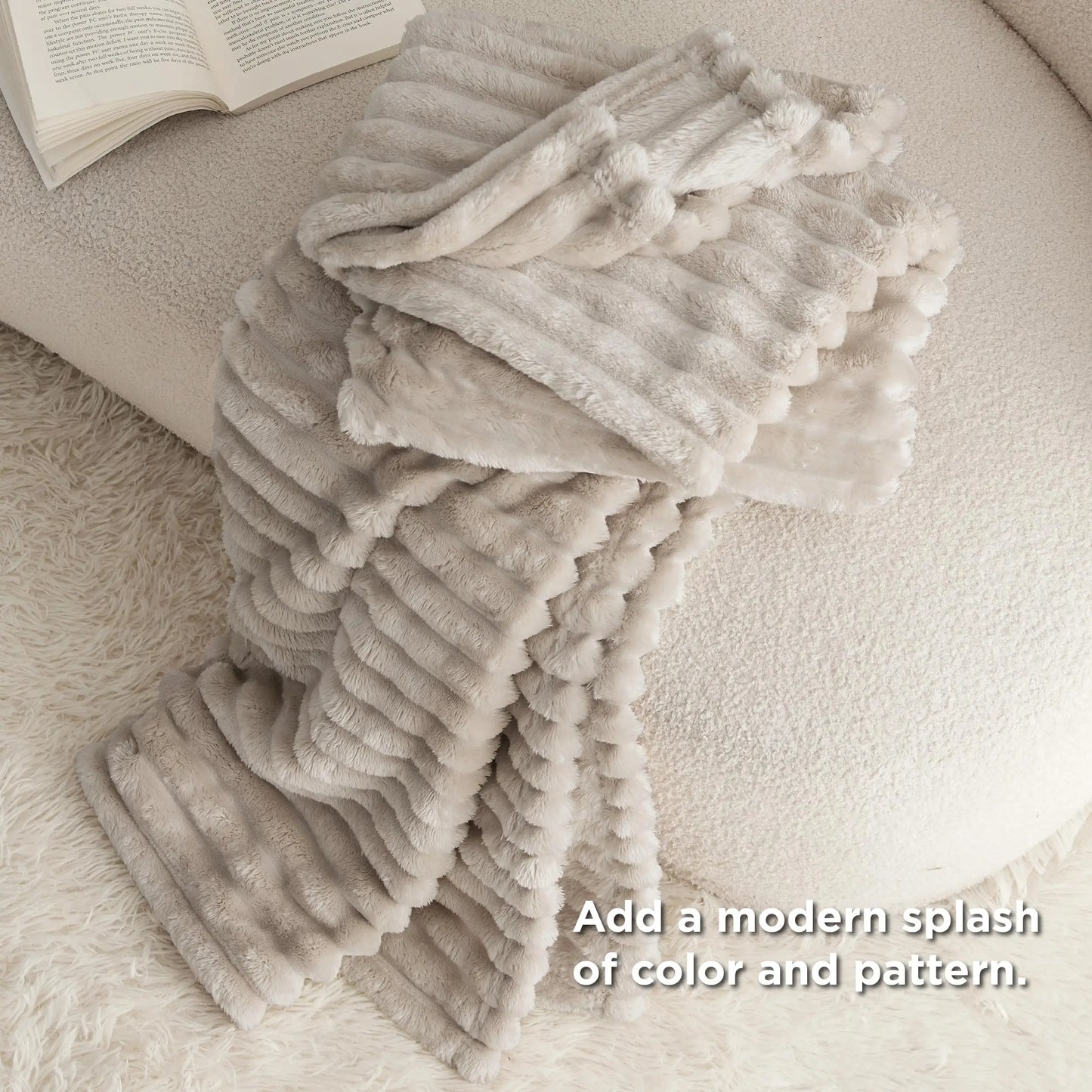 Textured Faux Fur Reversible Throw Blanket