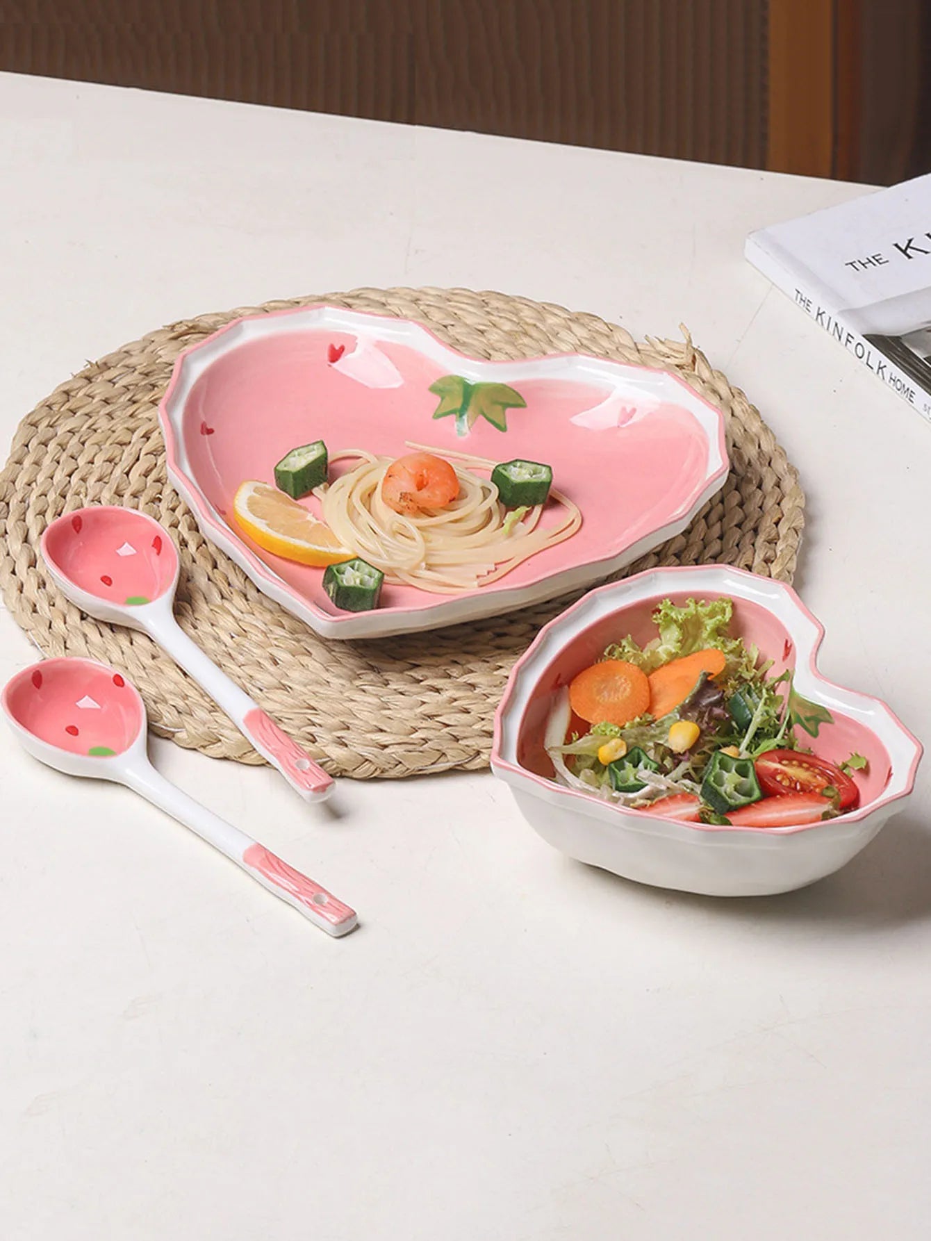 Pink Kitchenware Set - Bowl, Plate, and Spoon Trio