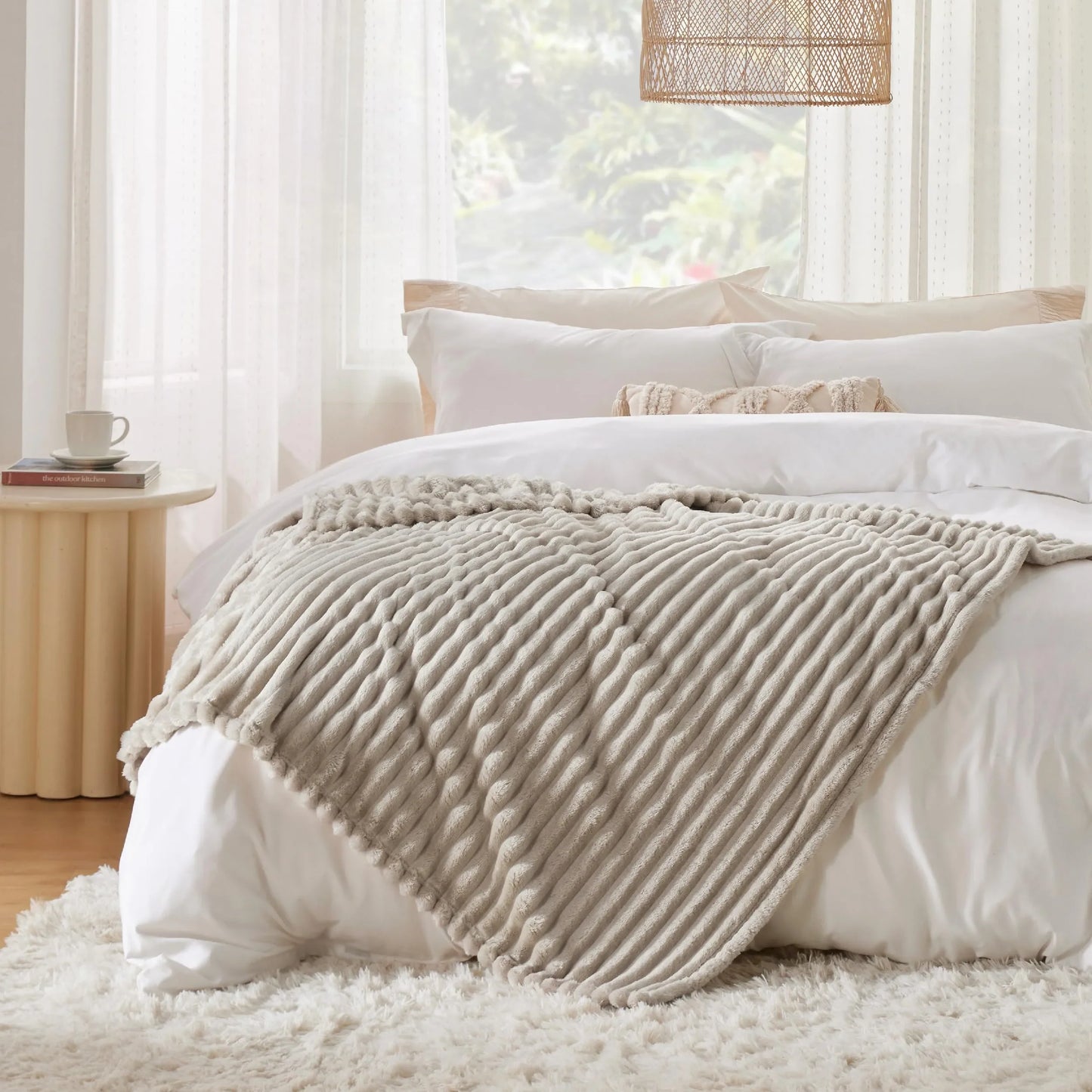Textured Faux Fur Reversible Throw Blanket