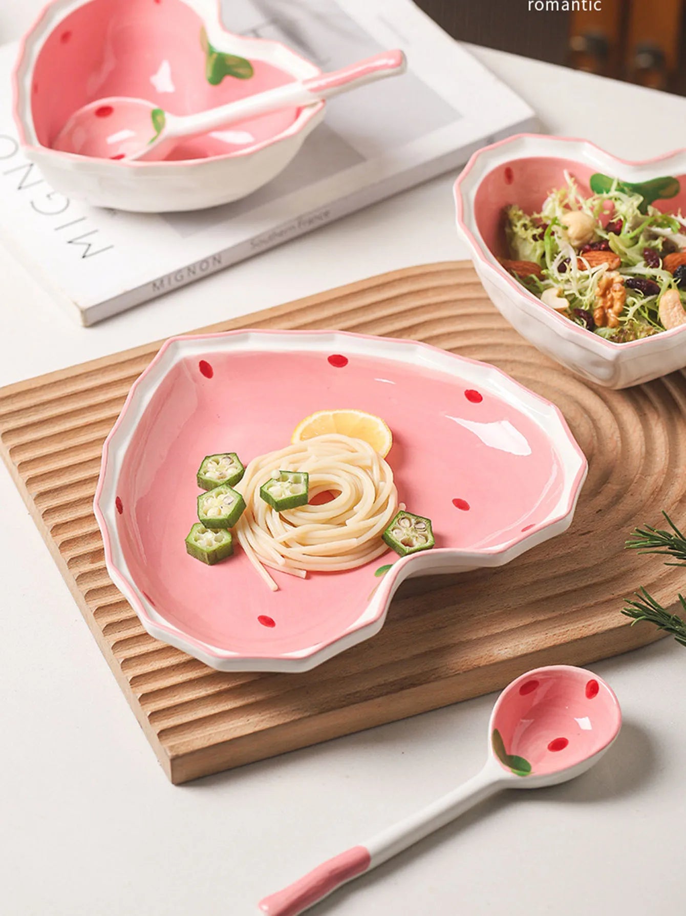 Pink Kitchenware Set - Bowl, Plate, and Spoon Trio