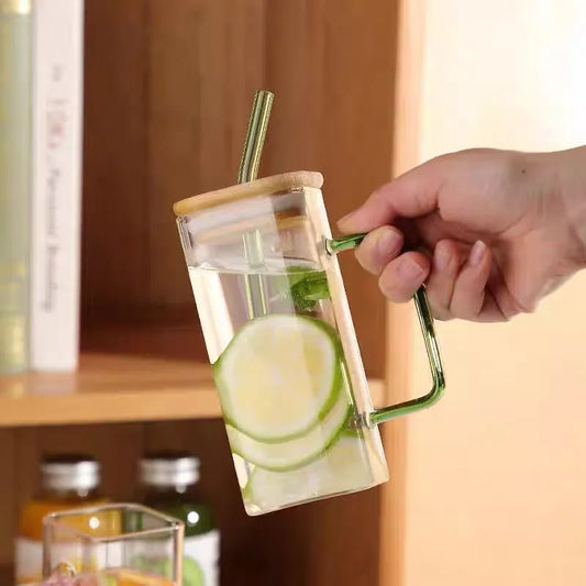 Glass Cup With Lid and Straw