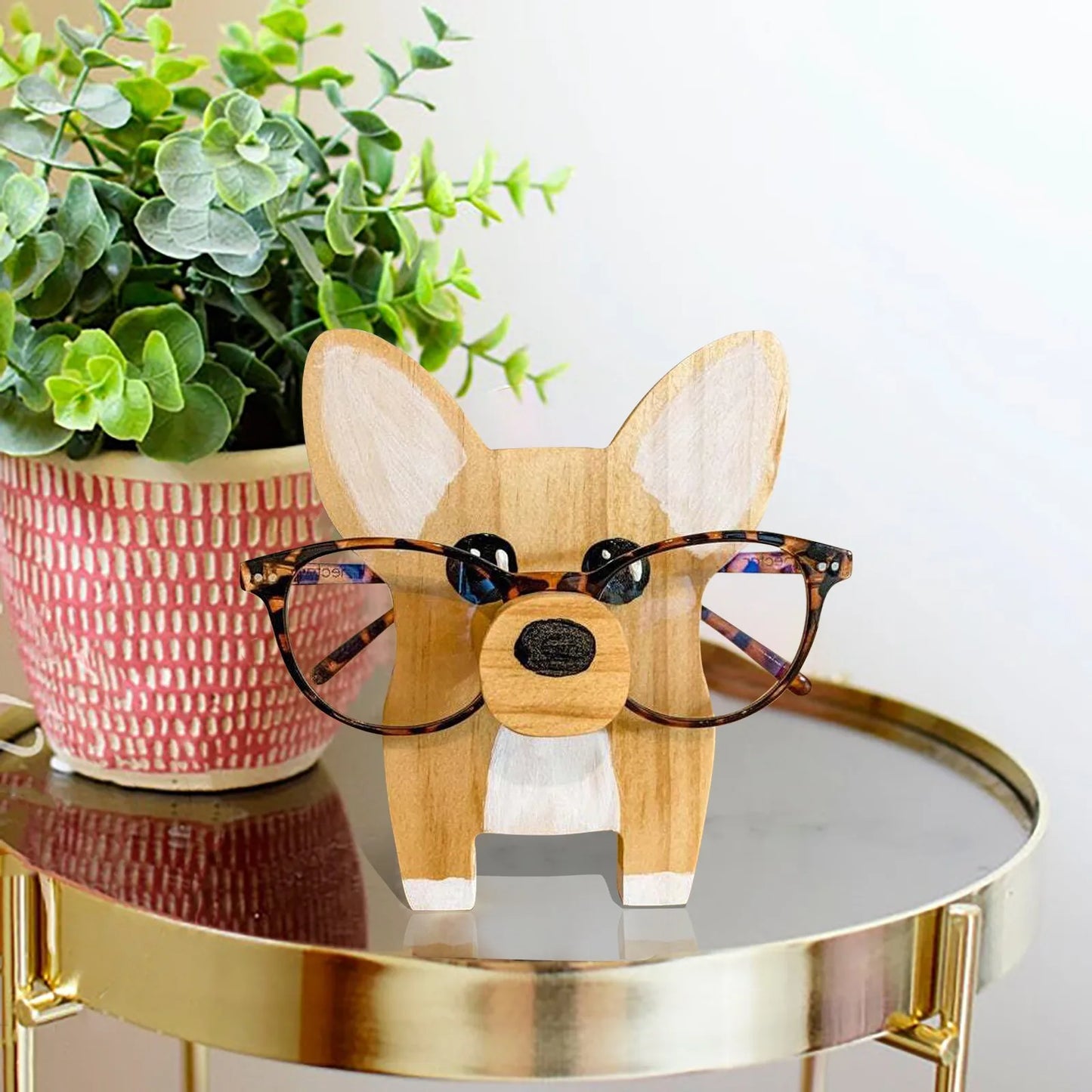 Small Wooden Puppy Eyeglasses Holder
