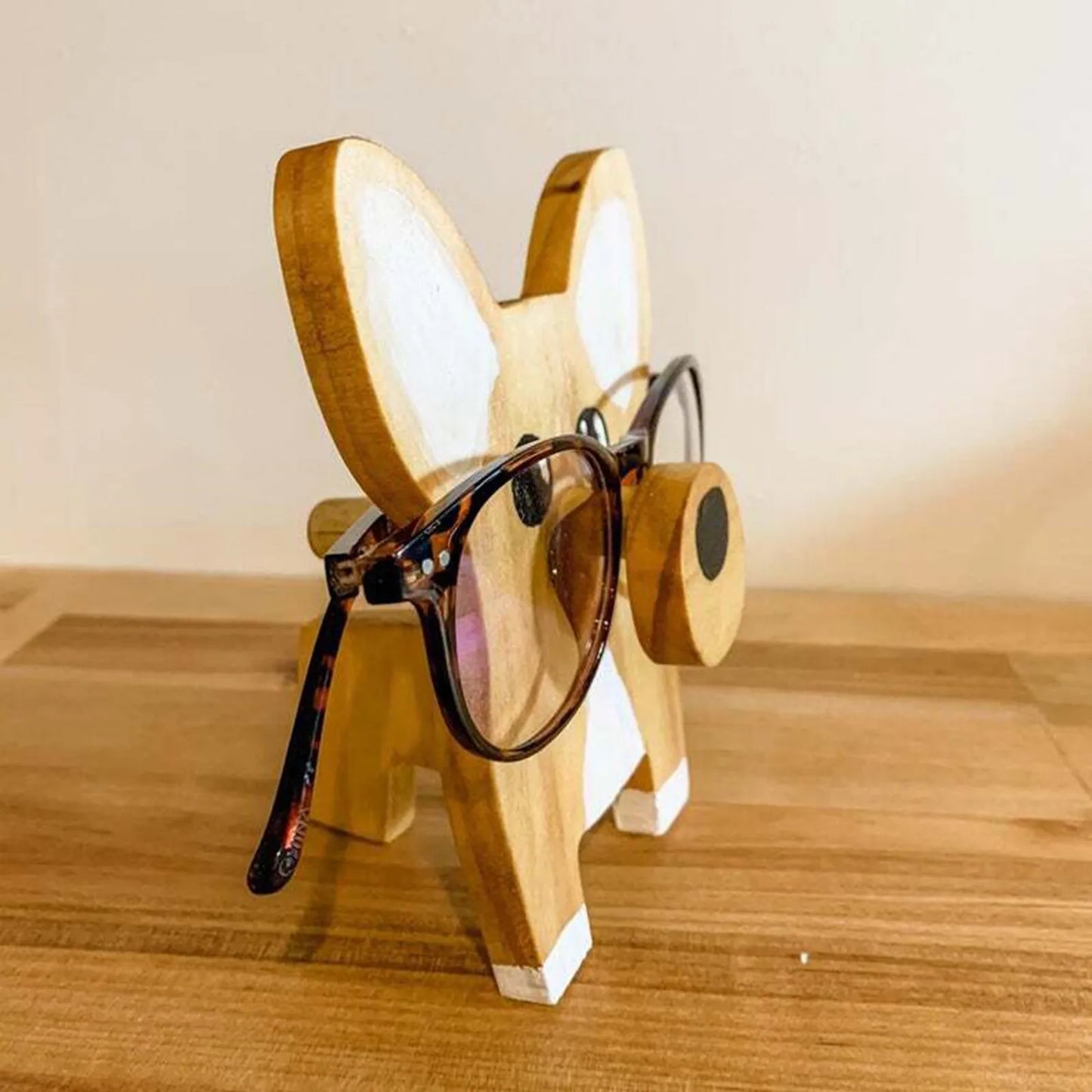 Small Wooden Puppy Eyeglasses Holder