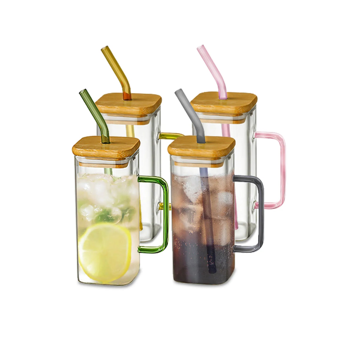 Glass Cup With Lid and Straw