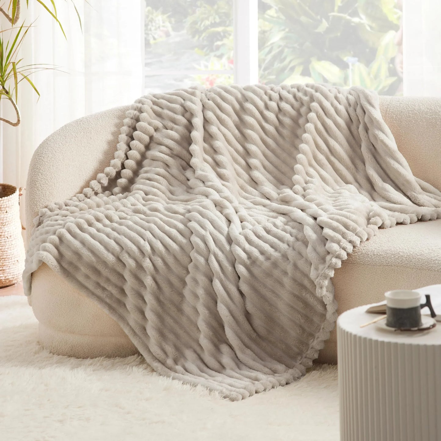 Textured Faux Fur Reversible Throw Blanket