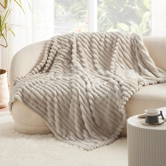 Textured Faux Fur Reversible Throw Blanket