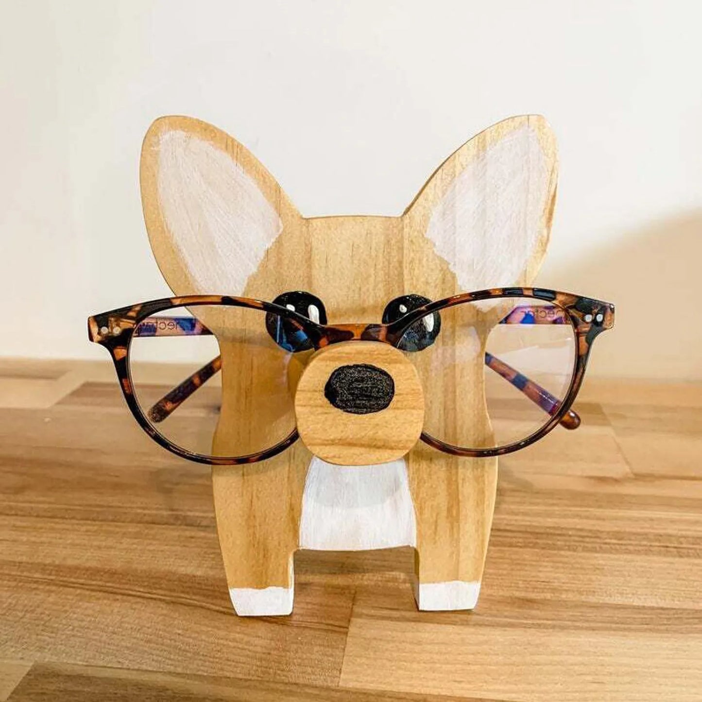 Small Wooden Puppy Eyeglasses Holder