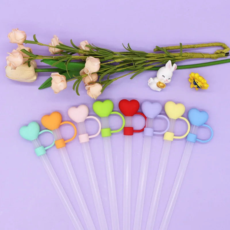 6 Pcs Heart-shaped Straw Toppers